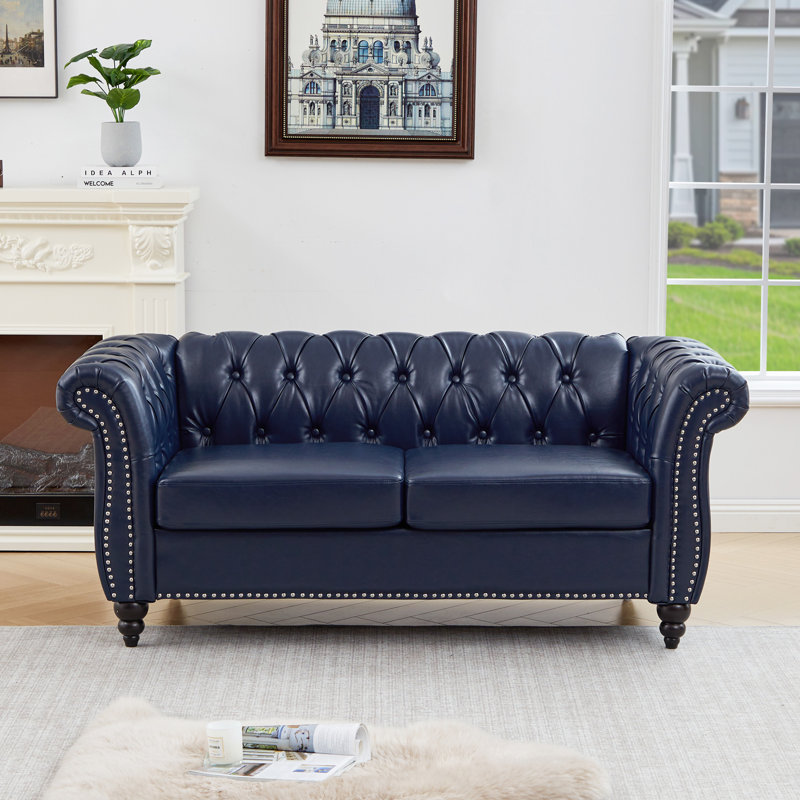 Oma 62" Rolled Arm Chesterfield Loveseat, Blue
