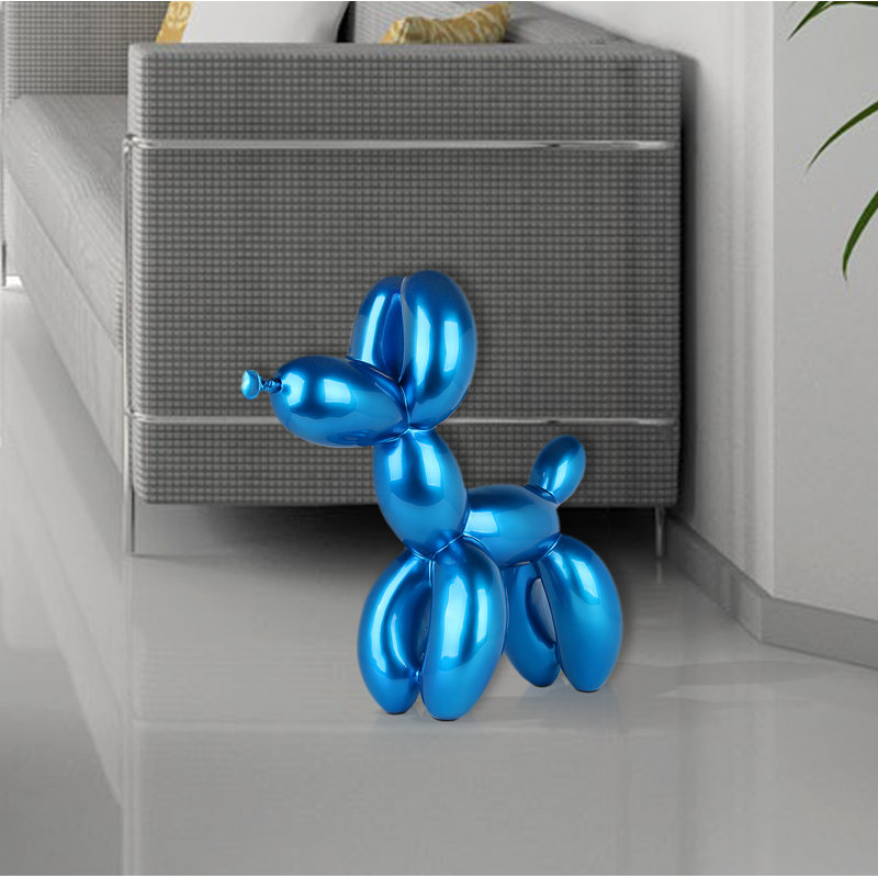 Dog Balloon Large Resin Statue, 27cm H x 26cm W x 9.5cm D, Blue