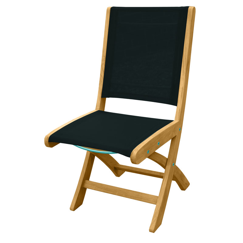 Riviera Teak Outdoor Sling Folding Dining Chair, Natural/Black
