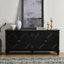 Buffet noir de 65,2 po pour solution de rangement pour hall d'entrée, design moderne Mid-Century, décor géométrique symétrique, salon spacieux avec compartiments, style, armoire avec tablette réglable, haute qualité-1982105810