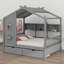 Lit maison avec 2 tiroirs, tablette de rangement-1399221412