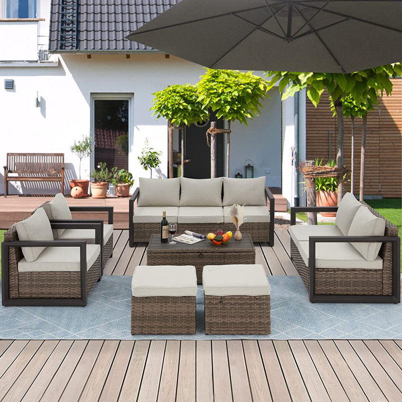 Kamiron 7 - Person Patio Conversation Set with Cushions
