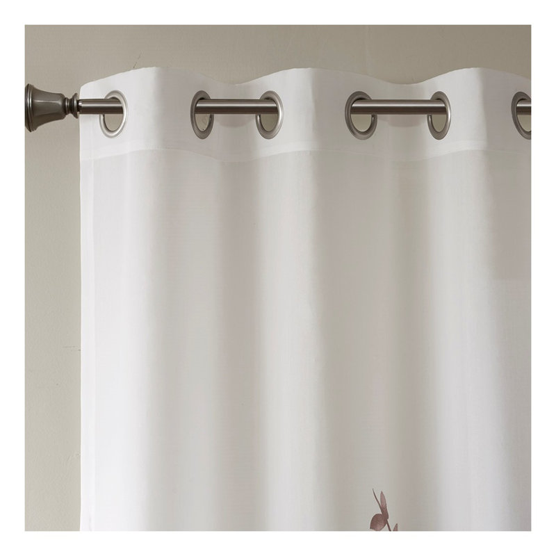 Panneau de rideau semi-diaphane avec œillets Burnout, motif botanique multicolore, 50 po x 84 po, White/Brown