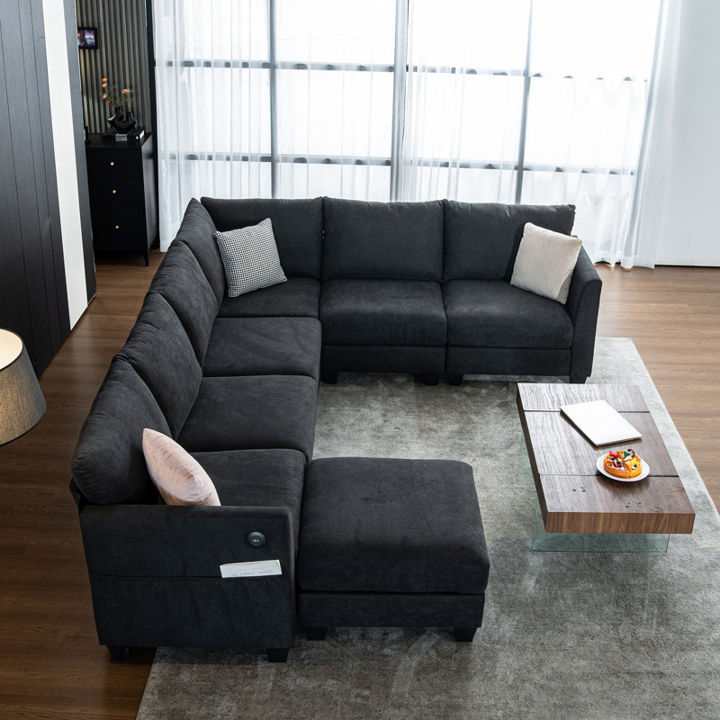 Canapé modulaire en forme de U de 122,8 po avec canapé modulaire en coin et repose-pieds, H 34,3 po x l 122,8 po x P 91,7 po