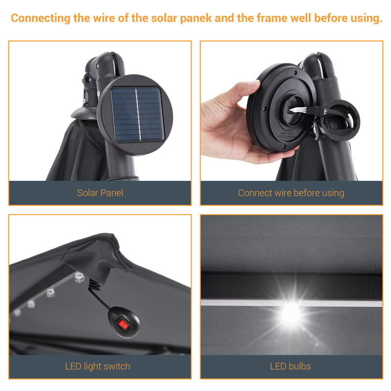 Parasol lumineux en porte-à-faux 10 pi Sejada, Gris anthracite