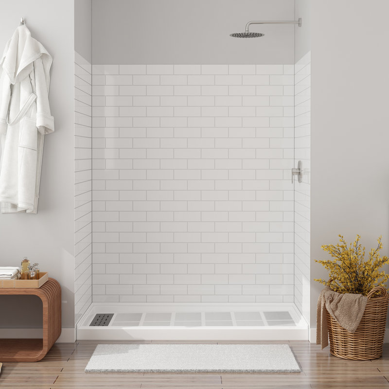 White Solid Surface 75" x 60" Glue Up Shower Wall Panel