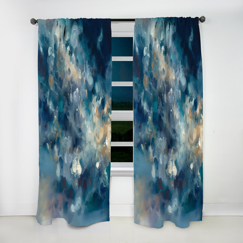 Deasia - Seascape Abstract Painting I - Liquid ink Curtain - Velvet Room Darkening - 1 panel, 52" W x 108" L