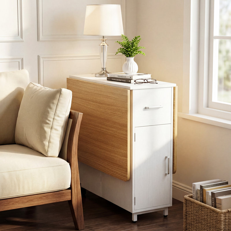 Folding Dining Table With Drawers and Cabinets, Natural
