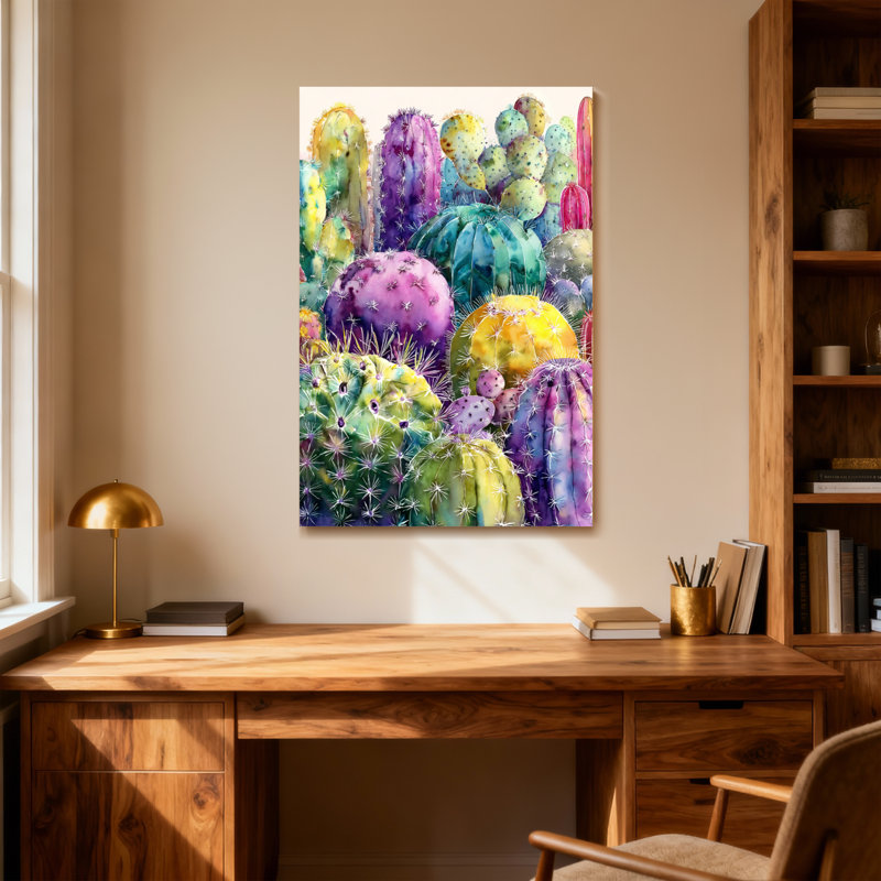 Plantes et fleurs, impression de jardin de cactus colorés, H 12 po x l 18 po