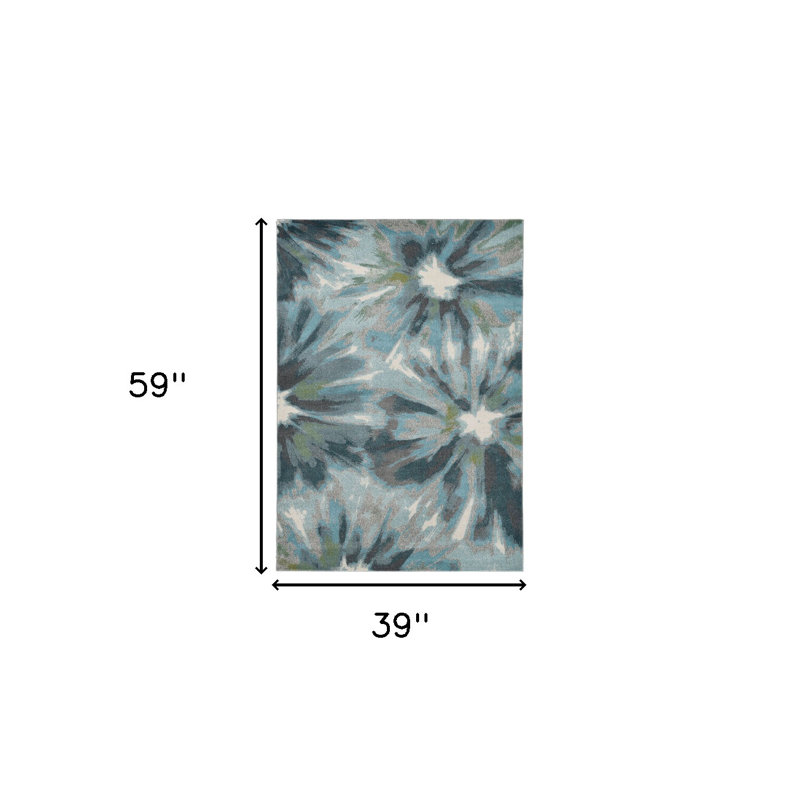 Tapis sarcelle / brun Lesterny, Rectangle 3 pi 3 po x 4 pi 11 po