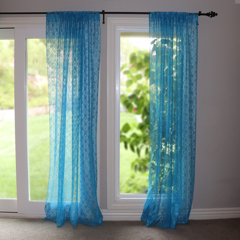 Pateros Lace Sheer Curtain Single Panel, 58" W x 108" L, Turquoise