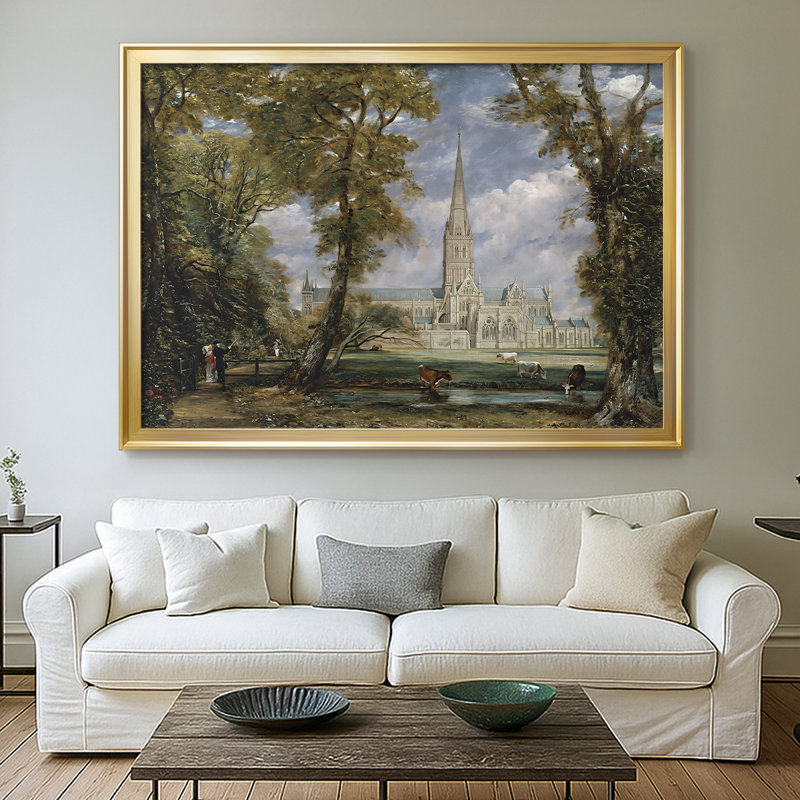Cathédrale de Salisbury vue des prés-John Constable - Toile tendue avec châssis, 1831, 30 x 5 x 42,5, Toile avec cadre, Doré