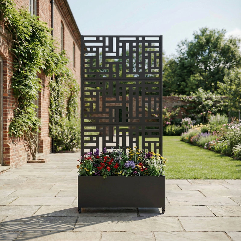 Lit de jardin en métal avec treillis et roues H 6 pi x l 3 pi - noir, H 71,37 po x l 35,1 po x P 16 po