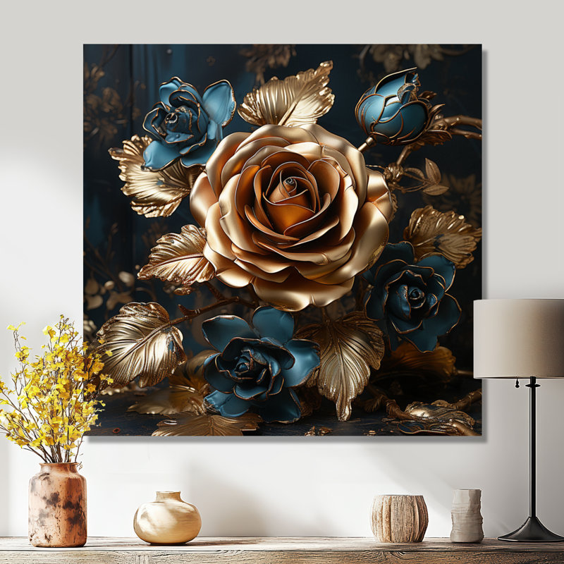 «Golden Rose», impression d'art mural «Roses», Toile tendue, H 36 po x l 36 po x P 1,5 po