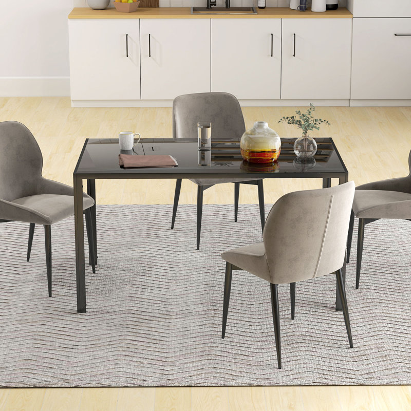 Table de salle à manger rectangulaire, table de cuisine en verre trempé avec pieds en acier