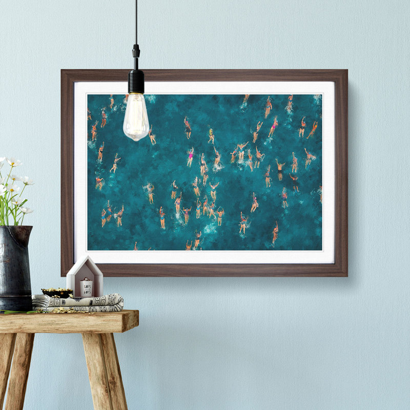 Swimmers Swimming - Picture Frame Painting Print, 33cm H x 45cm W x 2cm D, Walnut Framed