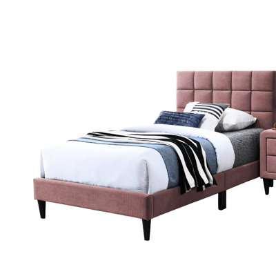 Pink Luxury Full Size Bed Adjustable Headboard Biscuit , Middle Legs Support, Linen Bedroom Frame With And Legs, Comfortable Furniture
