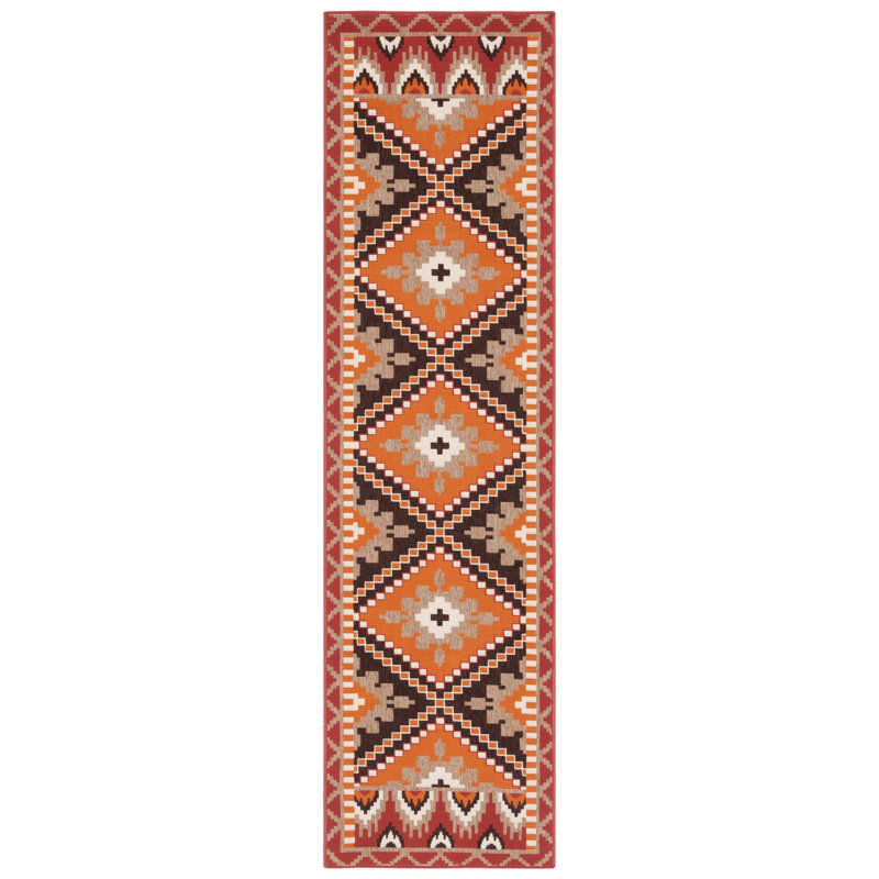 Tapis intérieur / extérieur à motif géométrique rouille / noir Northpoint, Rectangle 2 pi 3 po x 6 pi 7 po