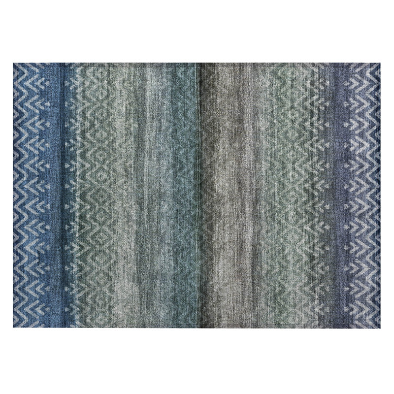 Machine Washable Indoor/Outdoor Xhevrie Blue Rug, Rectangle 1'8" x 2'6"