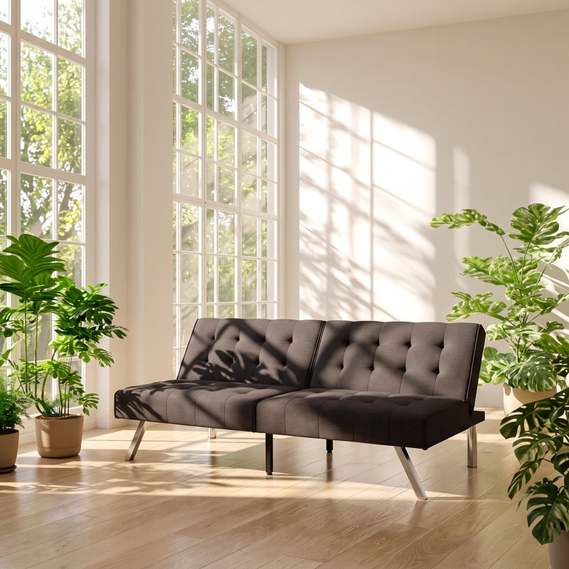 Canapé-lit futon convertible civil, structure en bois, revêtement imitation lin, 173 cm L x 83,5 cm P x 82 cm H