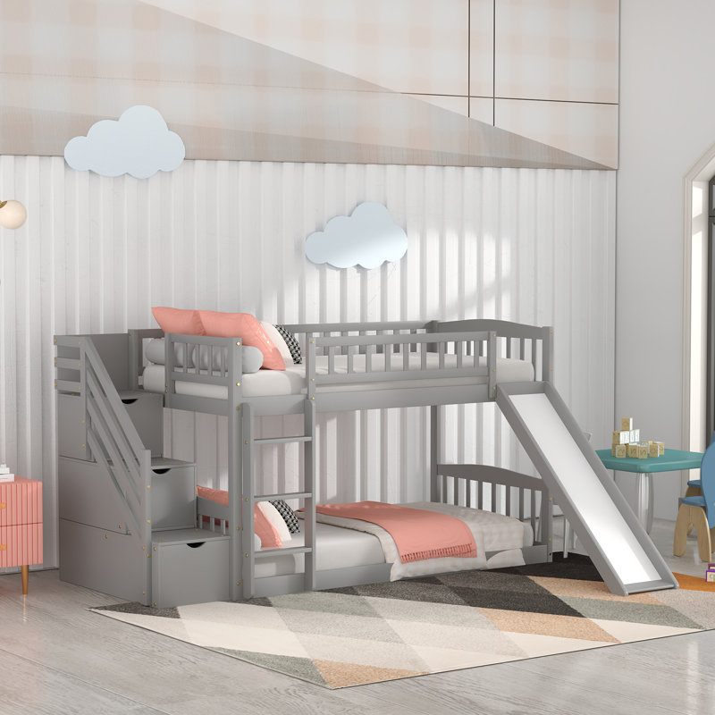 Guillain Kids Twin Over Twin Bunk Bed, Gray