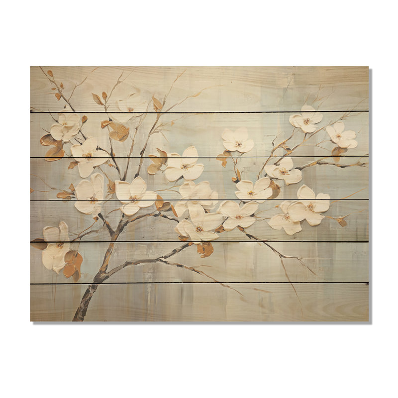 Paix blanche et grise blanche - Bois de cornouiller sur bois de pin naturel, H 10 po x l 20 po