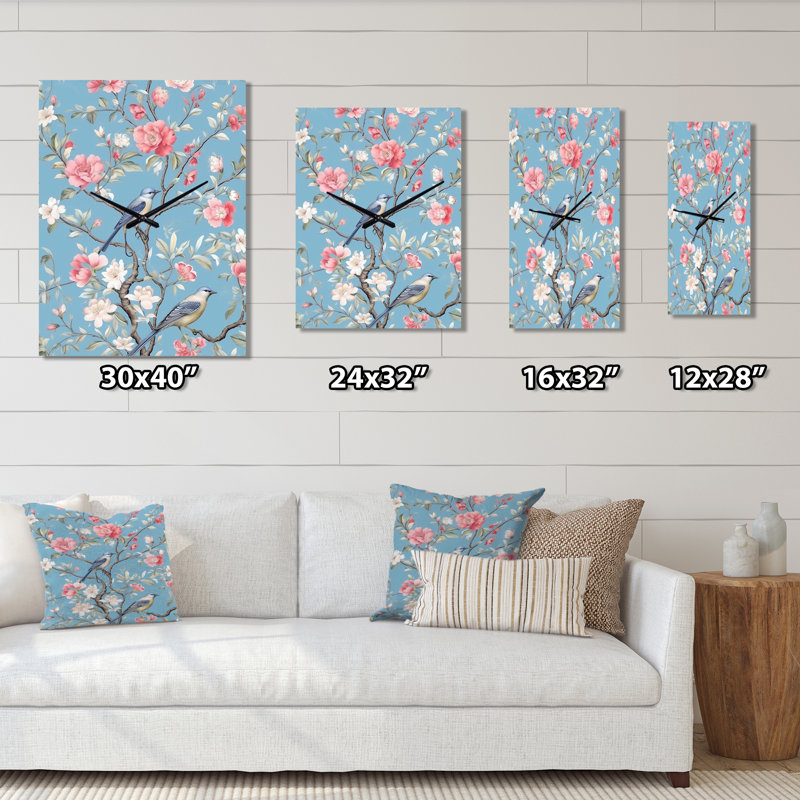 Horloge murale chinoise avec oiseaux et pivoines, Petit