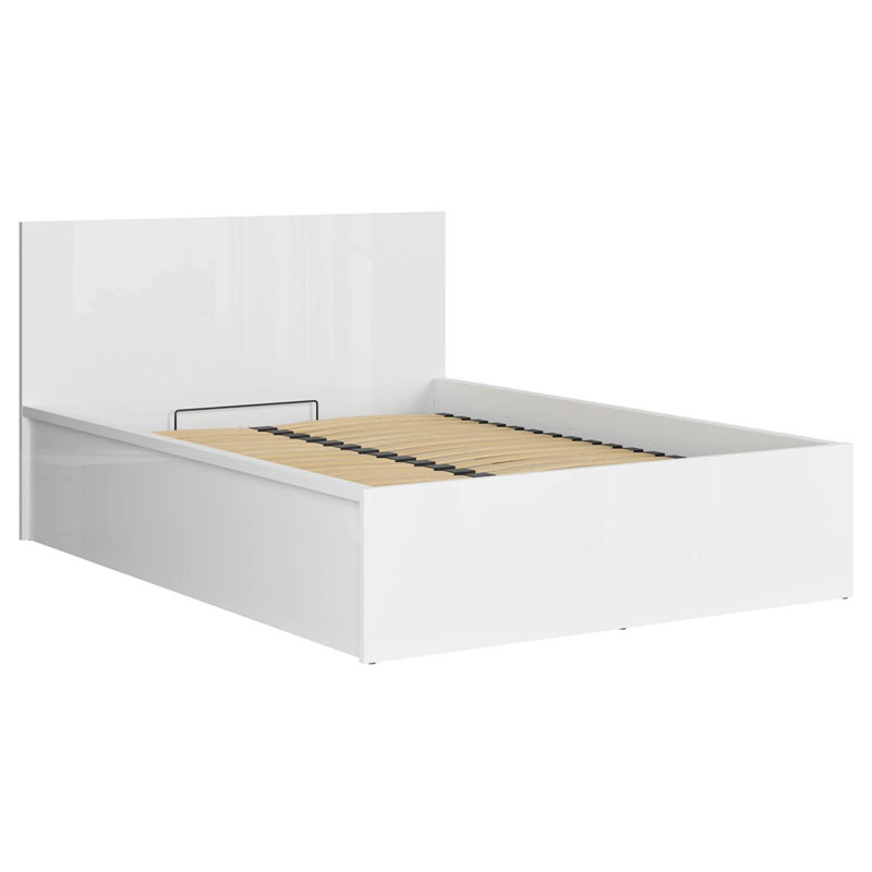 Aristocles Ottoman Bed with Headboard, European Double (140 x 200cm), White