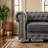 88.5 Inch Classic Chesterfield 3 Seater Sofa, Faux Leather Tufted Couch with Rolled Arm Nailhead Trim Low Back for Living Room-167124978