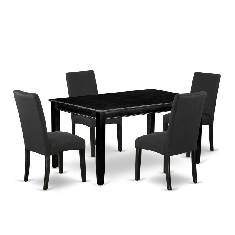 5-Piece Solid Wood Top-Rectangular Dining Room Set-Seats 4, Black, Black