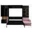Grand lit escamotable avec grand canapé, tablettes et armoires de rangement, lit escamotable mural moderne à deux lumières - noir et rose-1860776722