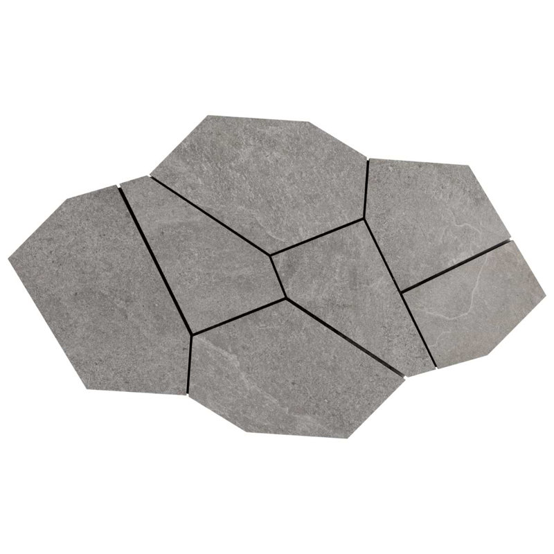 Era Organic Pattern Limestone Look Matte Porcelain Mosaic Tile, Silver Gray