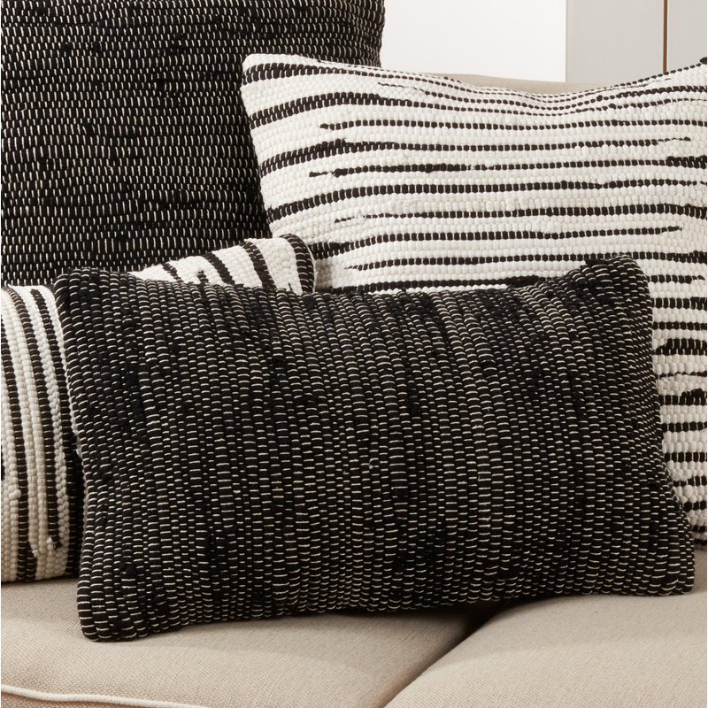 Saro Black Chindi 14" x 23" Cotton Rectangular Throw Pillow