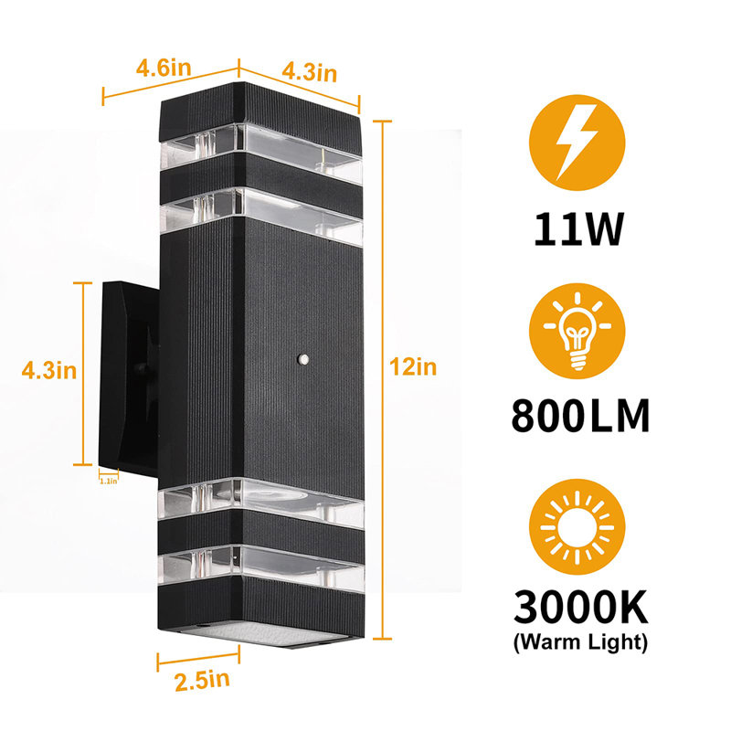 Dusk to Dawn Outdoor Wall Lighting with 7W LED Bulbs 2 Pack, Black