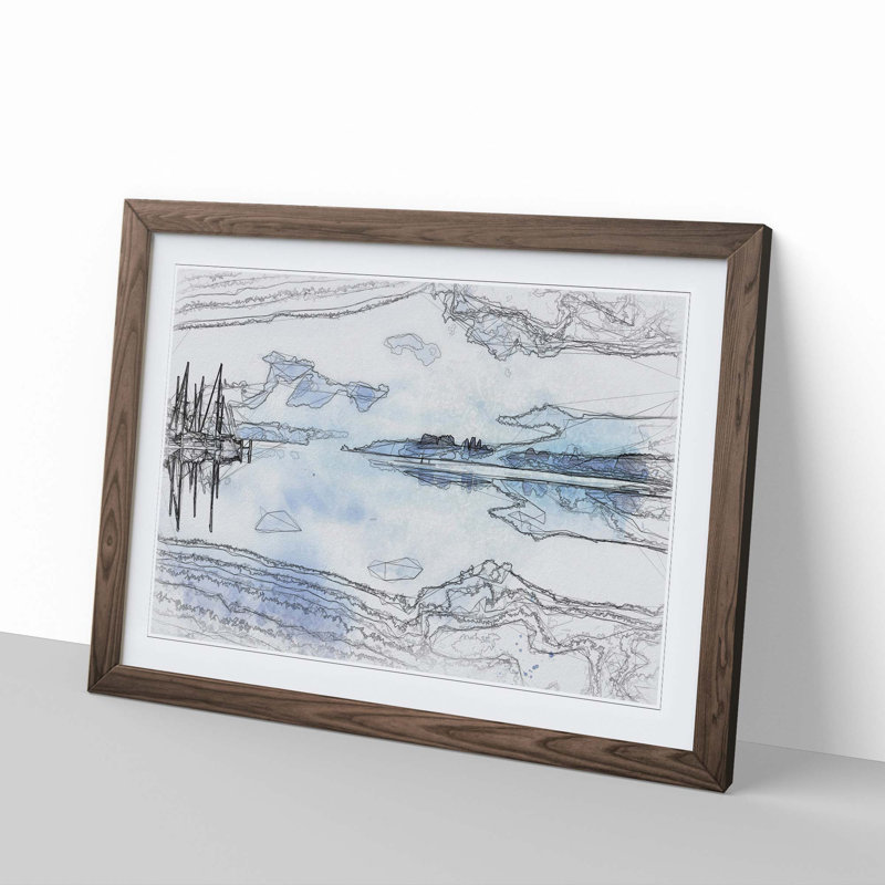 Boats Upon Lake Constance in Abstract - Picture Frame Graphic Art Print, 62cm H x 87cm W x 2cm D, Walnut Framed