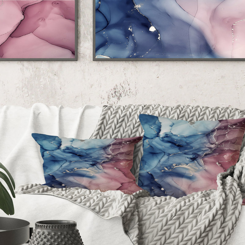 Coussin décoratif translucide rouge et bleu à l'encre II, 16 po x 16 po