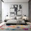 Tapis abstrait ivoire / gris / bleu Noires-1141822487