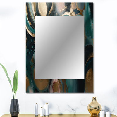 Or et vert marbré Euphoria I - miroir mural décoratif en marbre, miroir doré, impression sur métal
