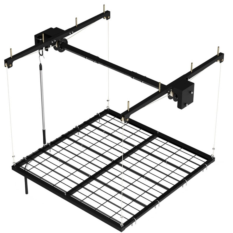 Support de rangement pour le dessus du garage, support de plafond robuste en acier au carbone 4 x 4 pi, système d'organisation réglable, charge sécuritaire de 350 lb (testée à 600 lb), conception à manivelle manuelle
