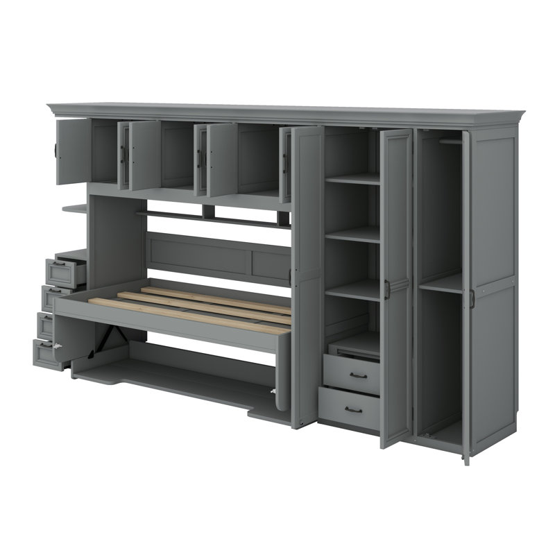Lit escamotable mural avec garde-robe, armoire et bureau Murphy, Gris
