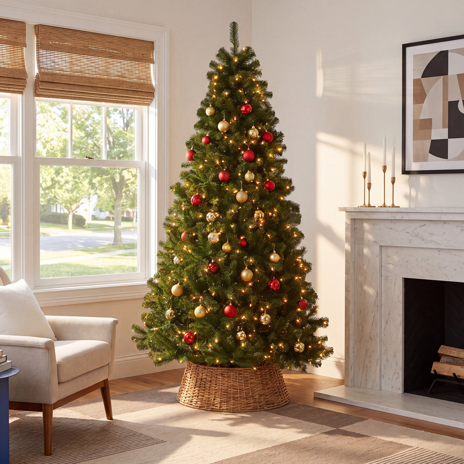 Leilonie Pre-Lit Spruce Christmas Tree, 7 FT