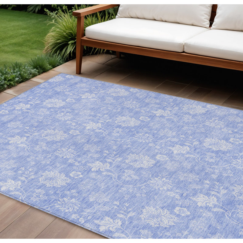 Tapis lavable intérieur / extérieur floral ivoire 10 pi x 14 pi