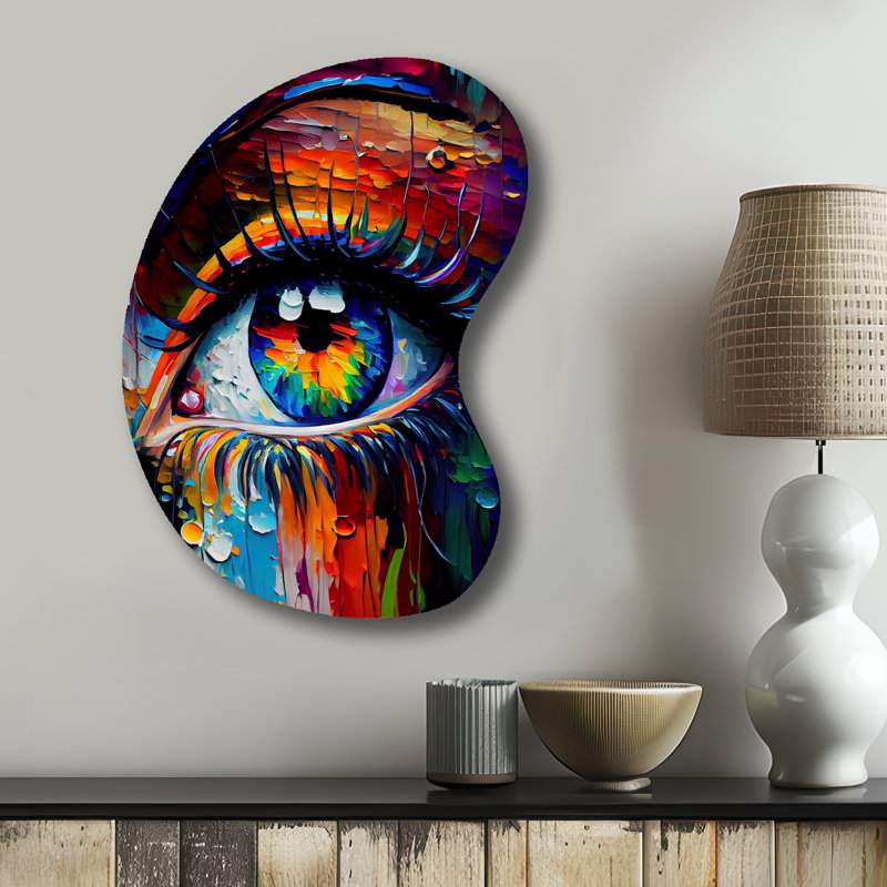 Œil coloré, art mural abstrait en métal, sculpture asymétrique en métal, H 31 po x l 22 po x P 1 po