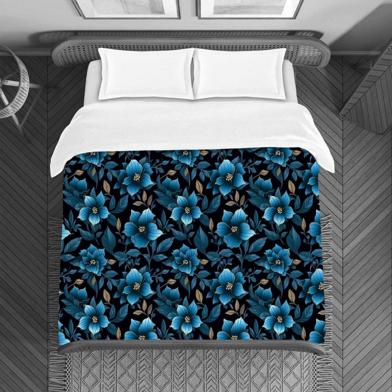 Machine Printed Duvet Cover, Queen Duvet Cover, Black/Blue