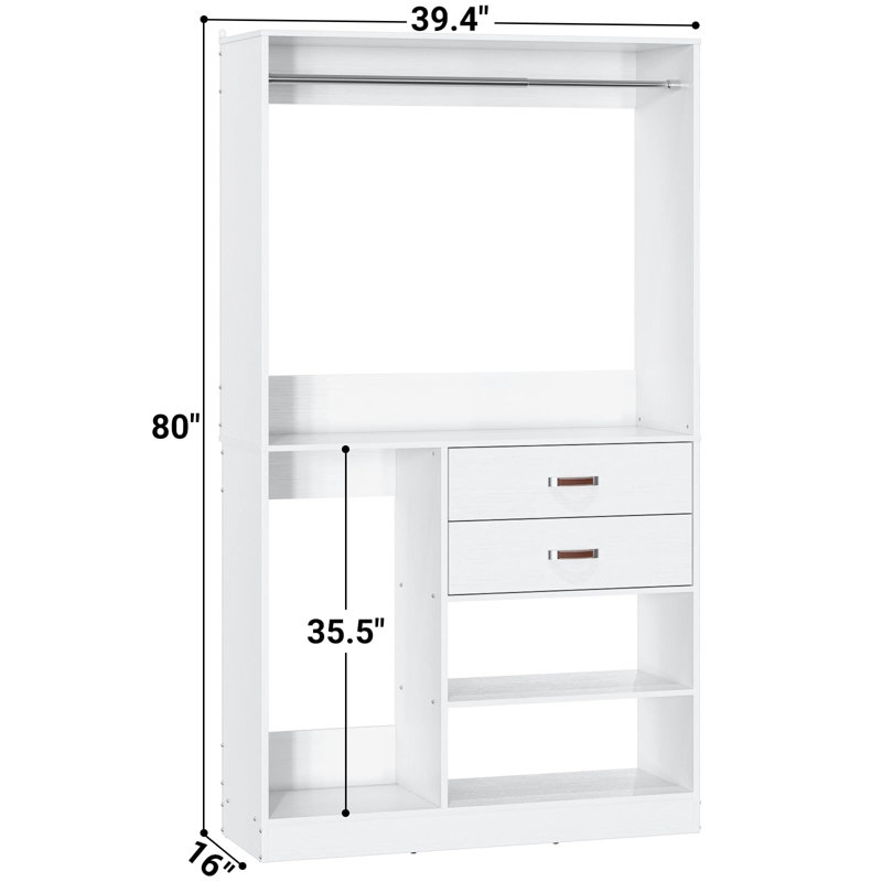  Système d'organisation l 40 po avec tiroirs en bois et tringles de suspension, Blanc