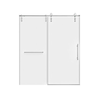 Porte de douche coulissante sans cadre l 56 à 60 po x H 70 po avec cabine de douche en verre trempé épais de 5/16 po (8 mm) de qualité supérieure avec barre à serviettes, revêtement facile à nettoyer des deux côtés, finition texturée en nickel brossé de qualité supérieure, conception rembourrée