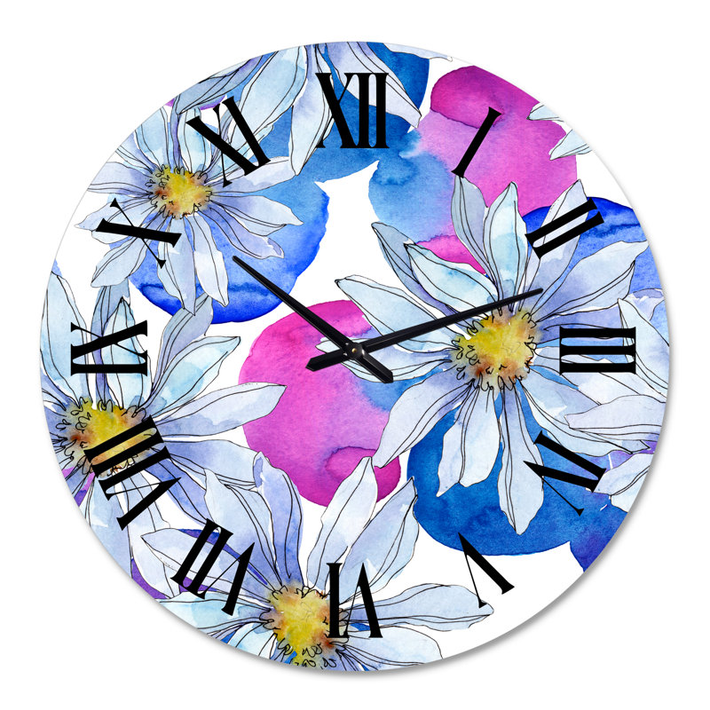 Marguerite avec feuilles vertes I - Horloge murale traditionnelle, Surdimensionné