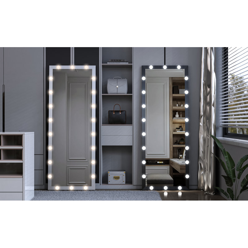 Miroir de salle de bain pleine longueur éclairé, fixé au sol ou au mur, 3 modes de couleur, miroir noir à commande tactile pour chambre de vestiaire | Idée de cadeau