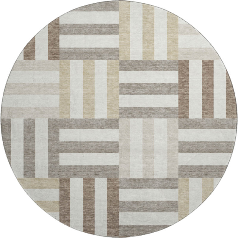 Premium Machine Washable Mayfield AMF2332 Geometric Rug, Ivory, 8' Round