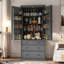 Garde-manger Farmhouse avec 3 tablettes réglables, 8 tablettes de porte et 3 tiroirs-137978453